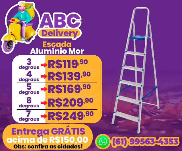 Escada em Alumínio 3 - 4 - 5 - 6 - 7 Degraus Mor