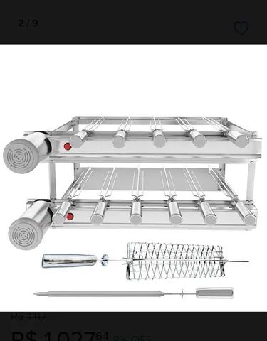 Churrasqueira Gira Grill Inox 2 motores 11 Espetos + Grelha 