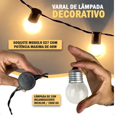 Aluguel | Varal De Luz Gambiarra 50m Com Lâmpadas Incandescente Evento Luzes Branco Quente - Foto 2