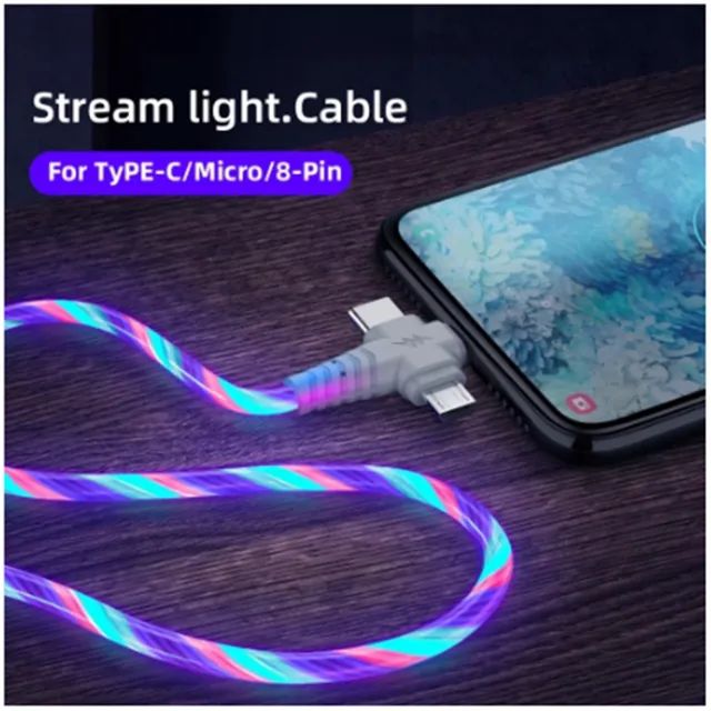 Produto Novo Cabo de Carregamento USB 3 em 1 luminoso tipo-C Original - Foto 2