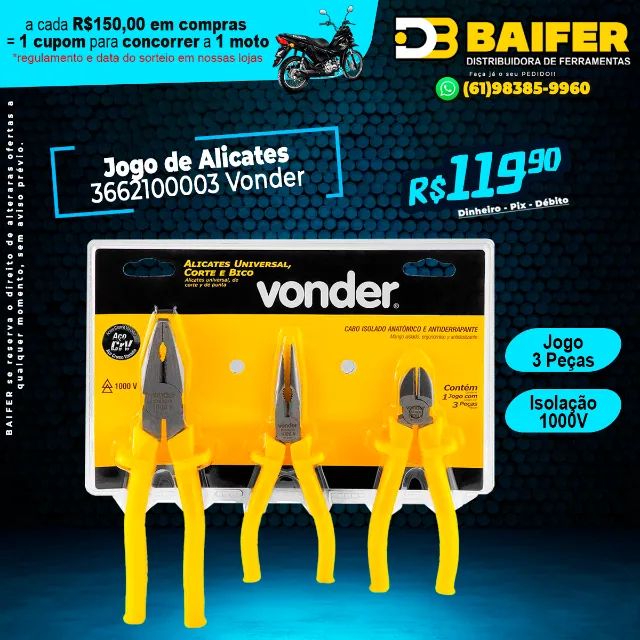 Jogo de Alicates Com 3 Peças 1000V 3662100003 Vonder