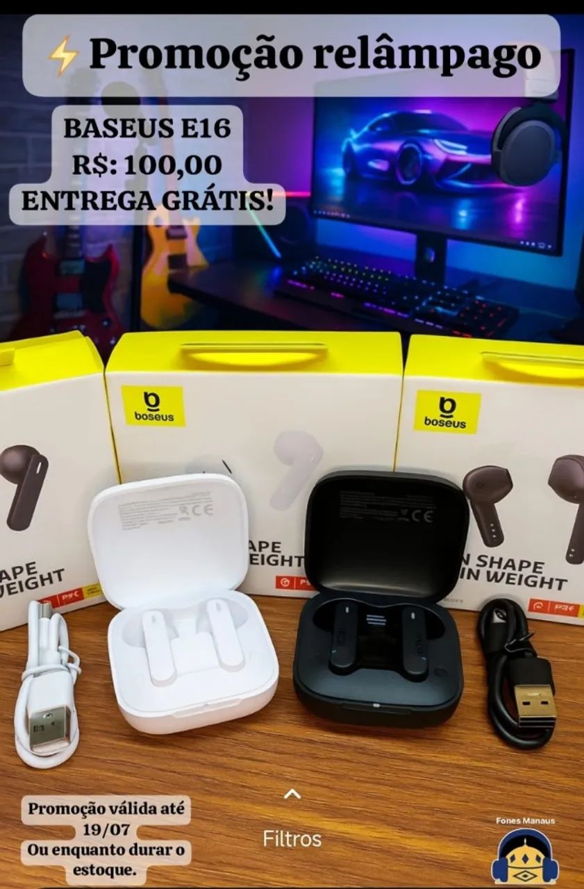 Fone Baseus Bowie E16 TWS - Driver de 13mm, Bateria de 6h ininterruptas e Entrega Grátis