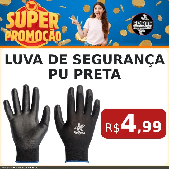 Luva de Segurança PU Preta