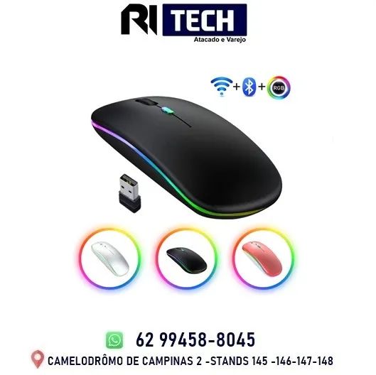 Mouse Sem Fio Recarregável Bluetooth Wireless Led Rgb Ergonômico Novo