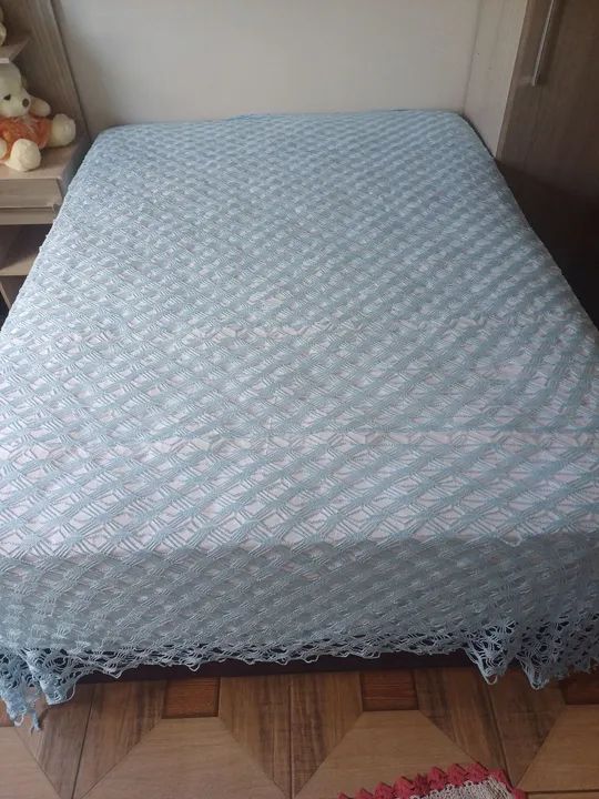 Jogo de Cama em Crochê Azul - Detalhes Delicados - Foto 3