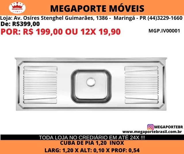 Cuba de Pia 1,20 Inox Frisada