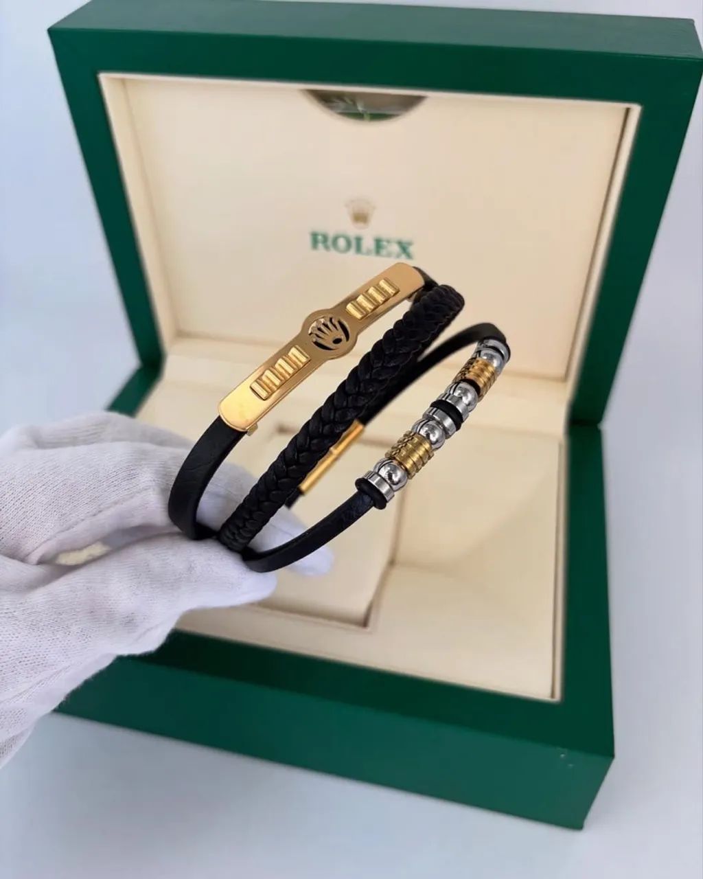 Pulseira Masculina Rolex em Couro e Aço - Foto 5