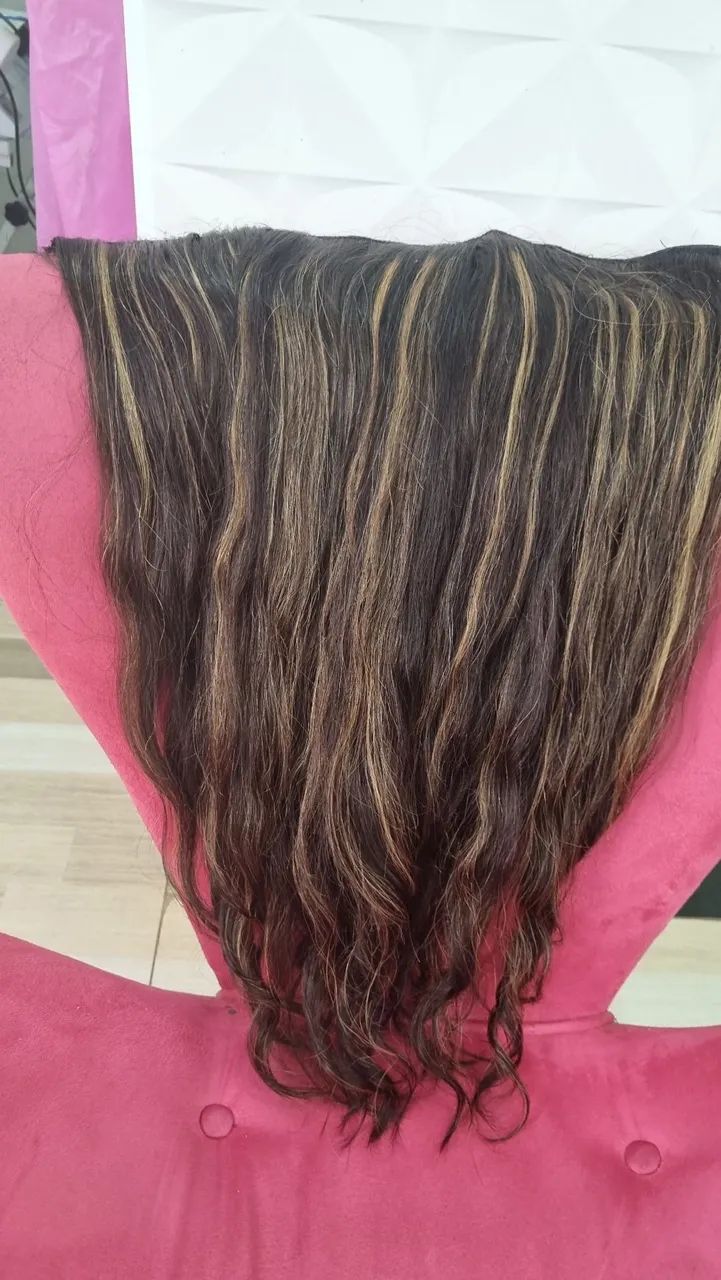 Aplique de Cabelo com Mechas Loiro Mel moreno iluminado  - Foto 3