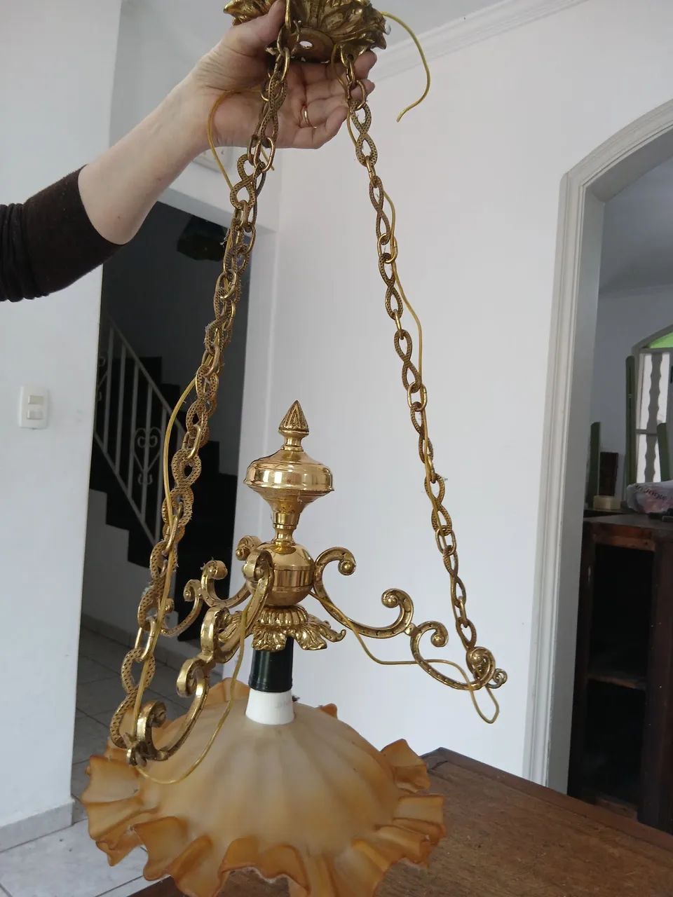 Lustre de bronze antigo retro - Foto 2