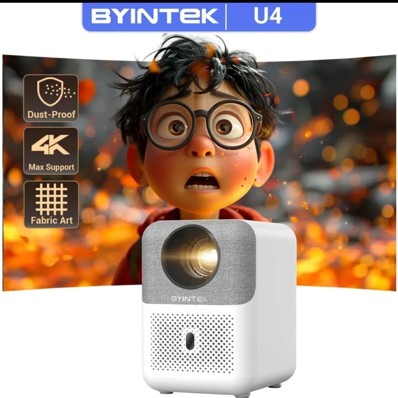 Projetor BYINTEK Novo Ótica Selada  Suporte a 4k verdadeiro Cinema em casa