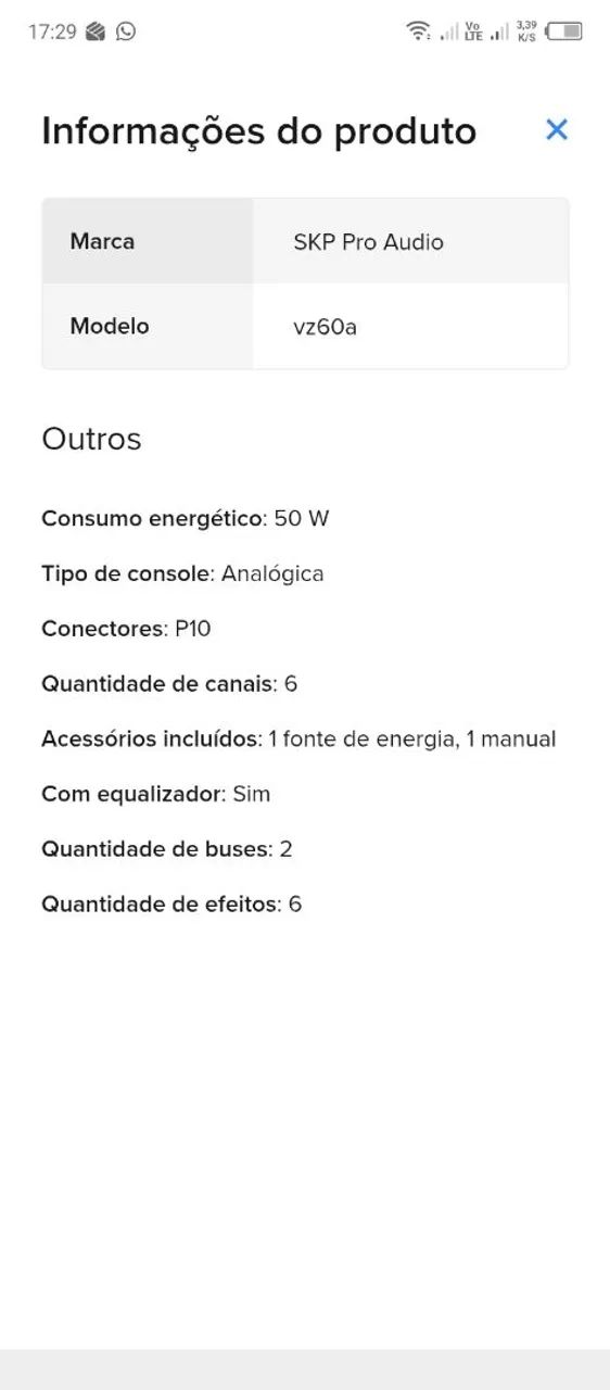 Mesa de Som Amplificada Skp VZ60A - Foto 4