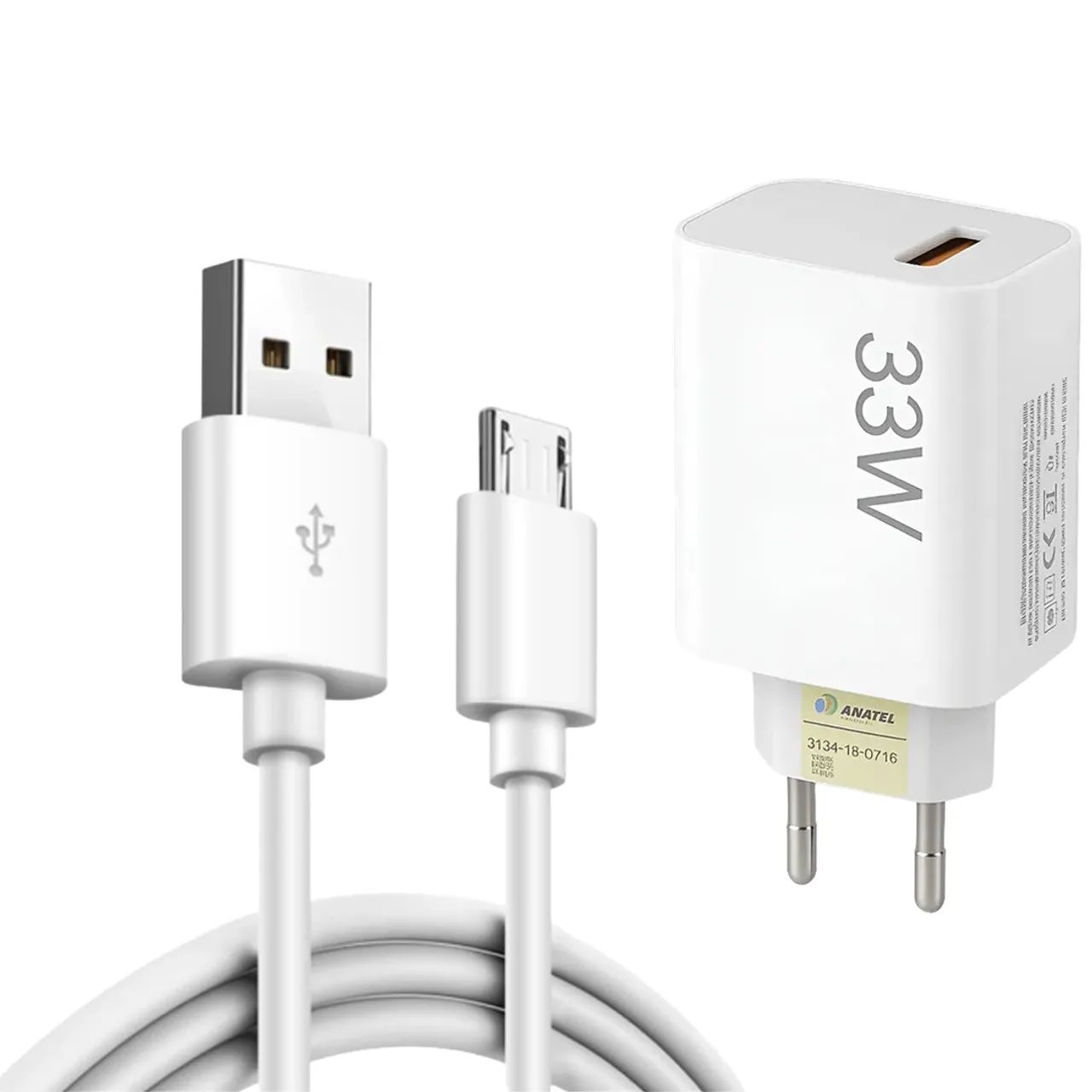 Carregador Turbo 33W USB + Cabo Micro USB V8 - Lehmox 