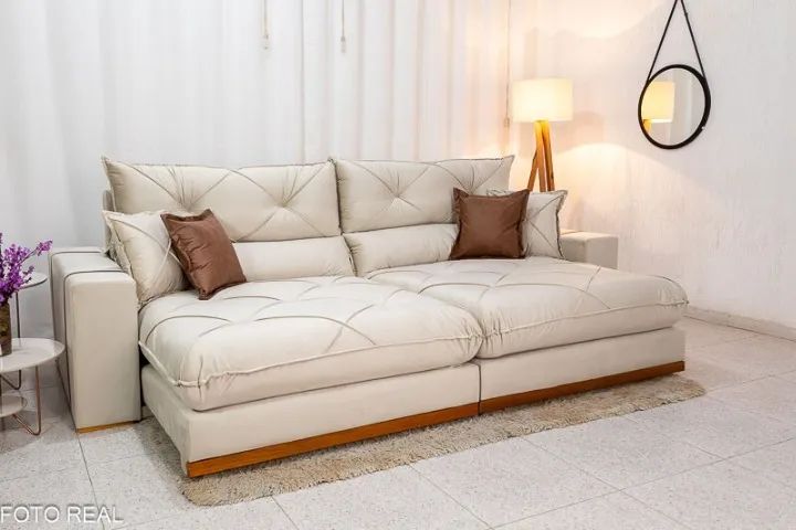 Sofá Retrátil Reclinável 2.90m Gran Bello Veludo Bege - D33 e Molas Ensacadas - Foto 2