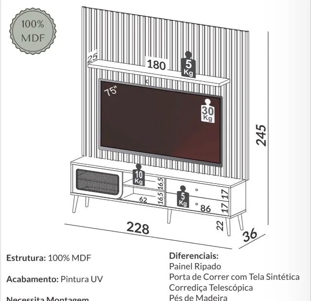 Painel com Rack Toscana 228 - Foto 2