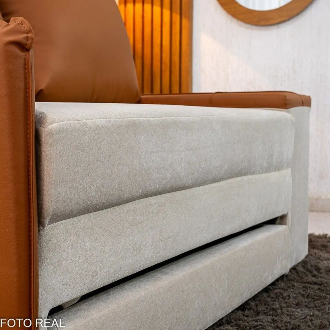 Sofá Cama Casal Larg 1.46m Veludo Bege - Foto 3