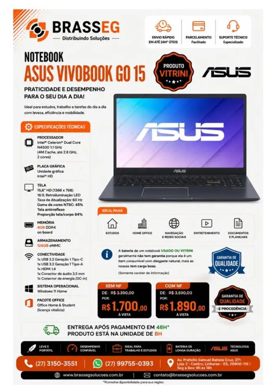 ASUS Vivobook Go 15 | Intel Celeron N4500 | 4GB