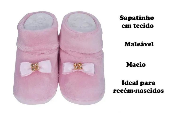 Pantufa Bebê Plush Rosa com Laço RN