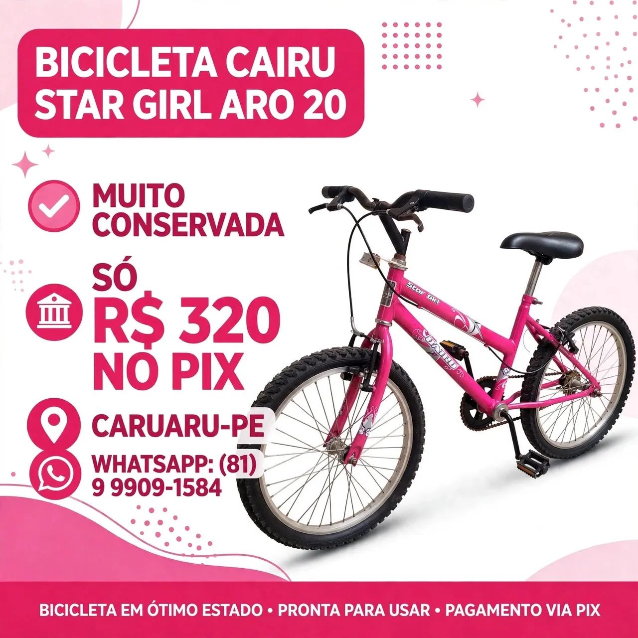 Bicicleta cairu star girl aro 20