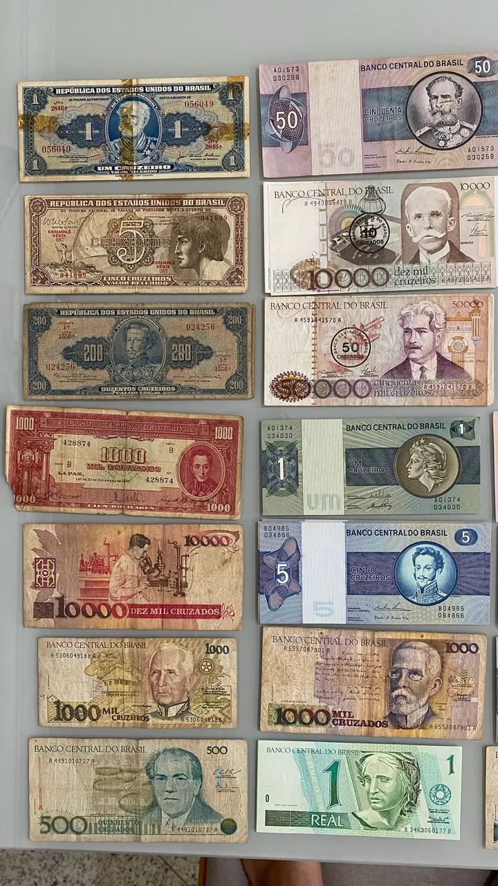 Lote Completo de Cédulas Antigas Brasileiras e Estrangeiras - +50 Unidades