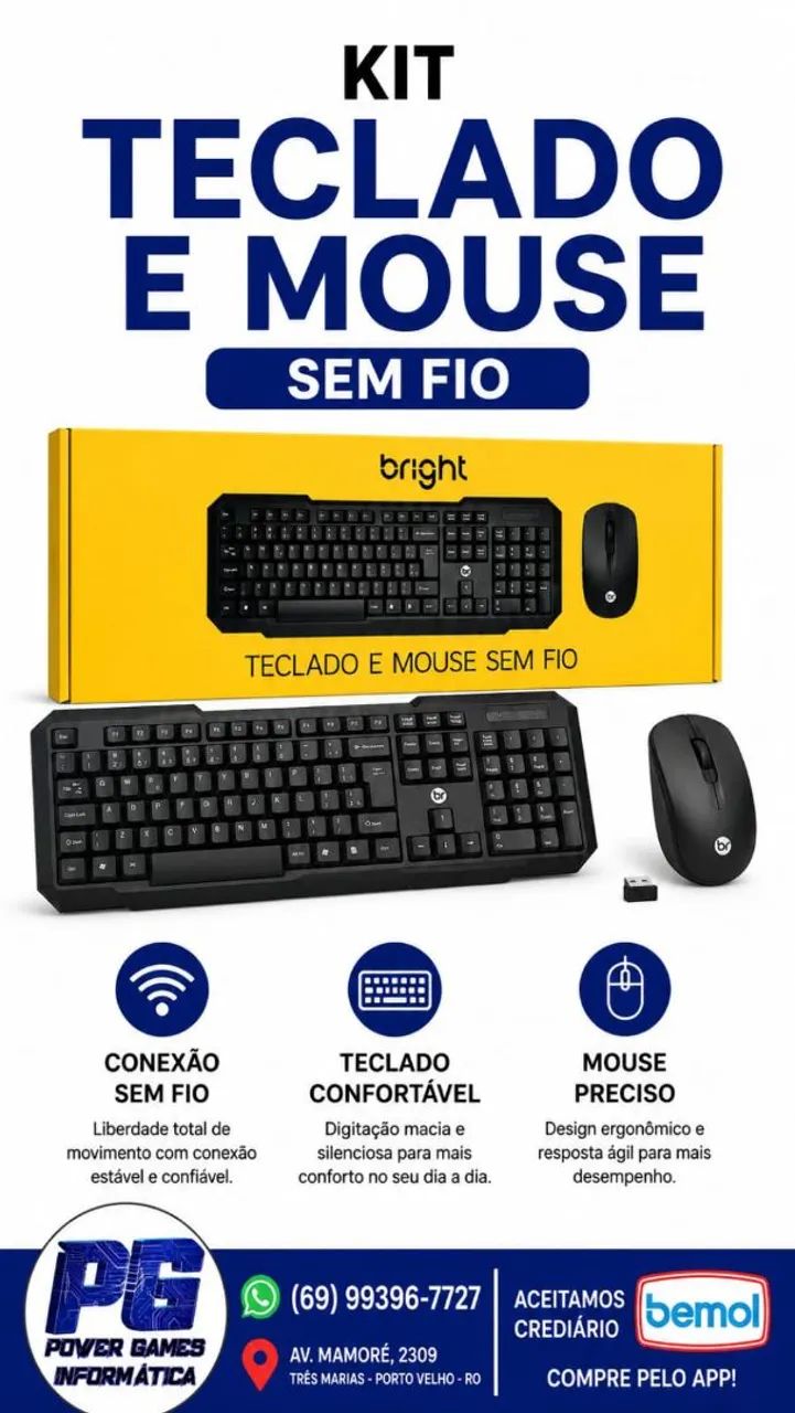 KIT TECLADO E MOUSE SEM FIO 