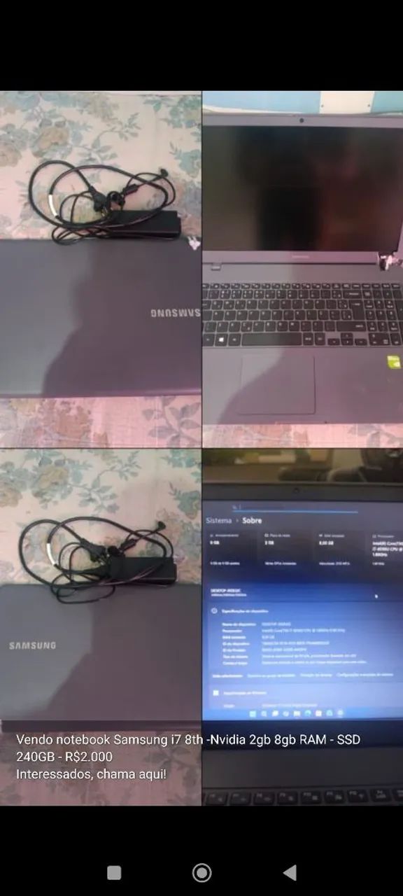 Notebook Samsung i7 8th- Nvidia MX110 2GB- 8GB RAM- SSD 240GB