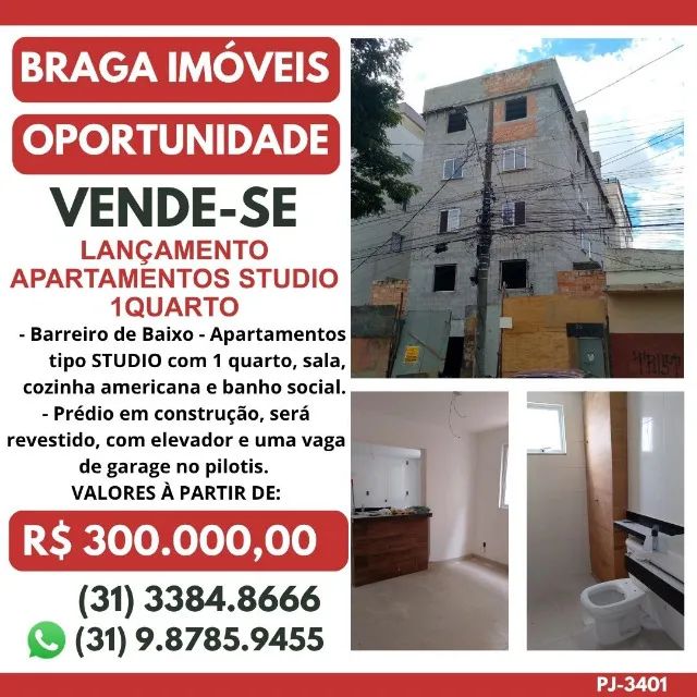 Apartamento Studio - 1quarto - Barreiro de Baixo