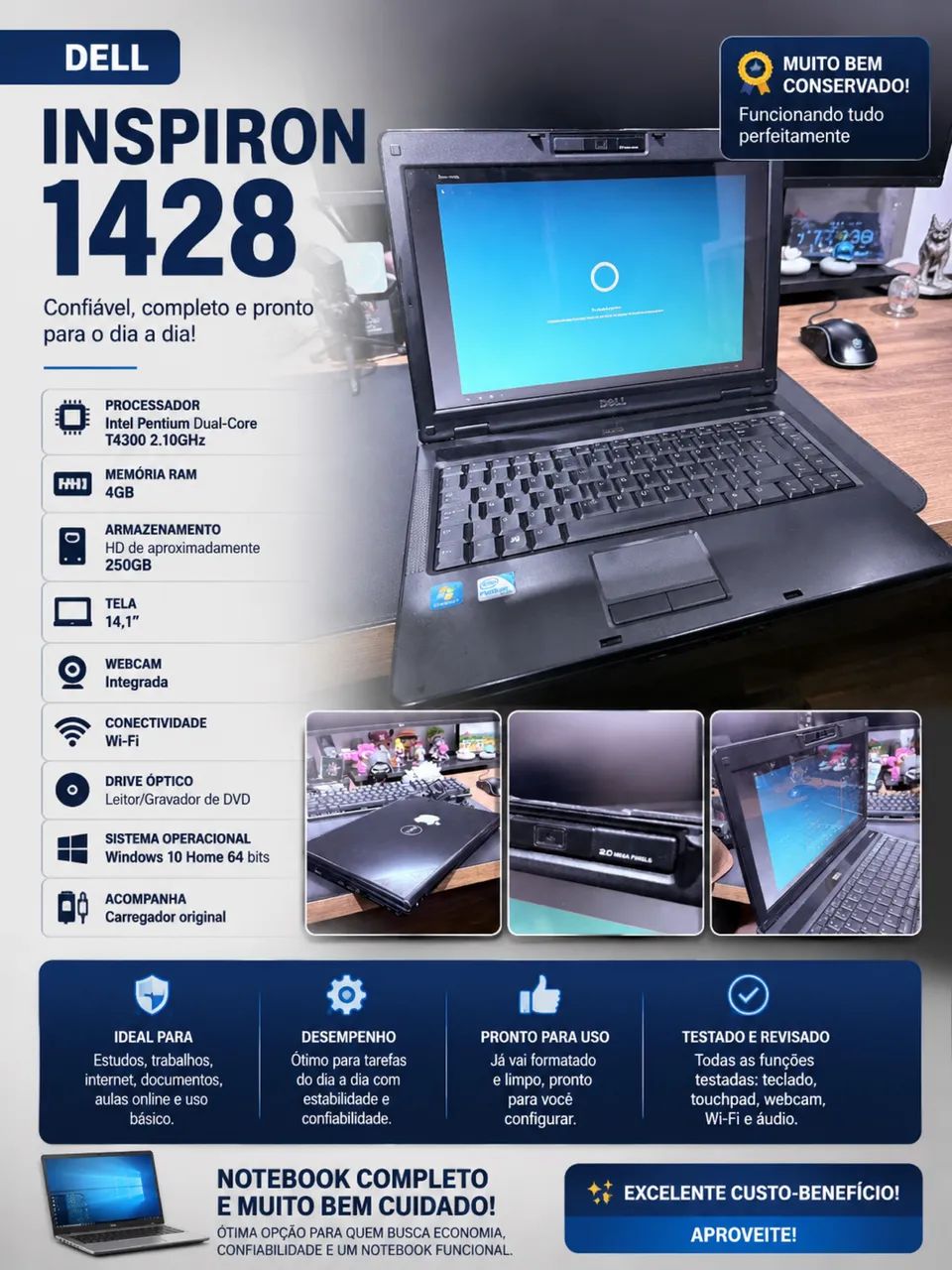 Notebook Dell Inspiron 1428 ? 4GB RAM + HD 250GB - Foto 5