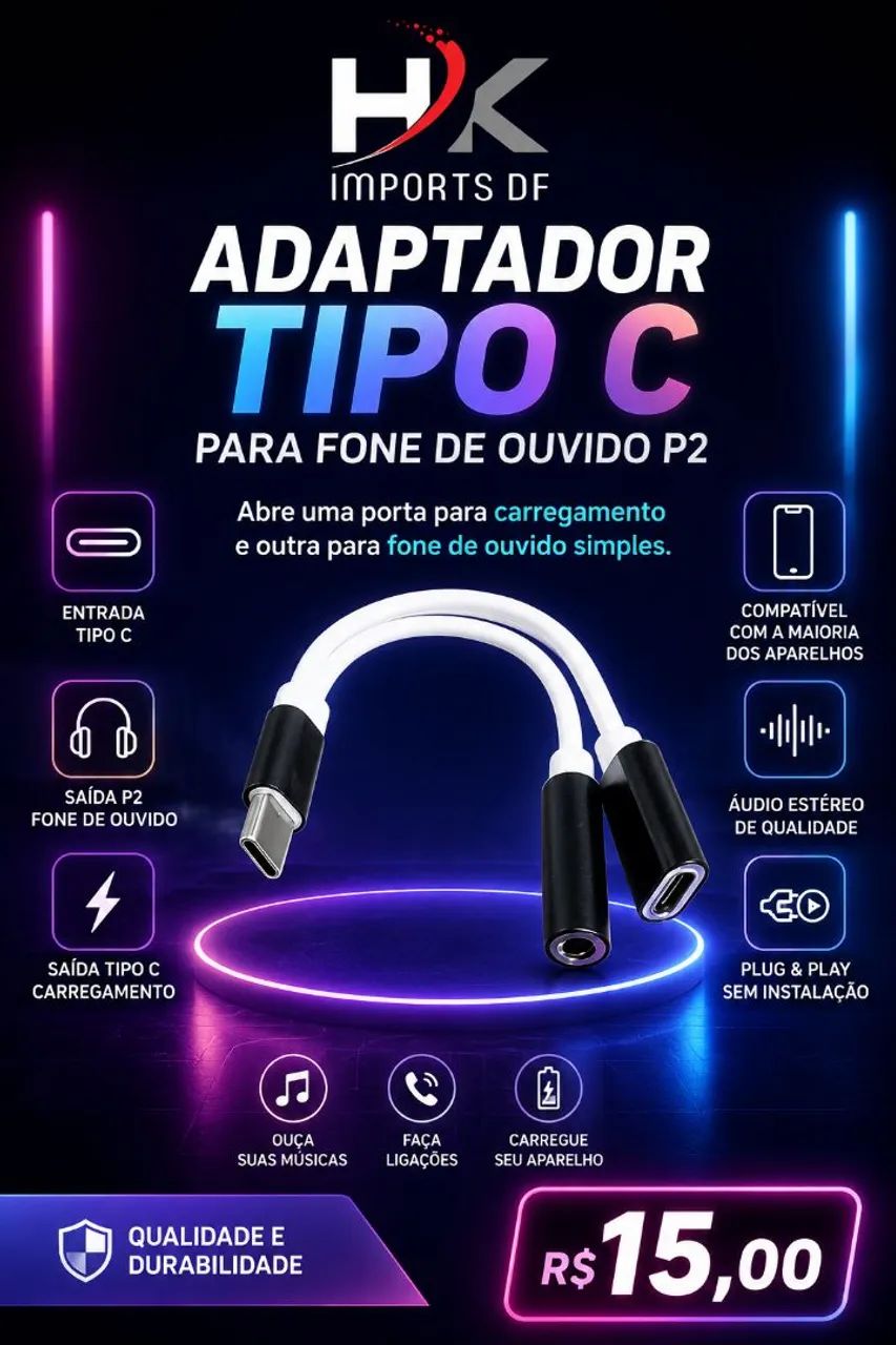 ADAPTADOR TIPO C PARA FONE DE OUVIDO