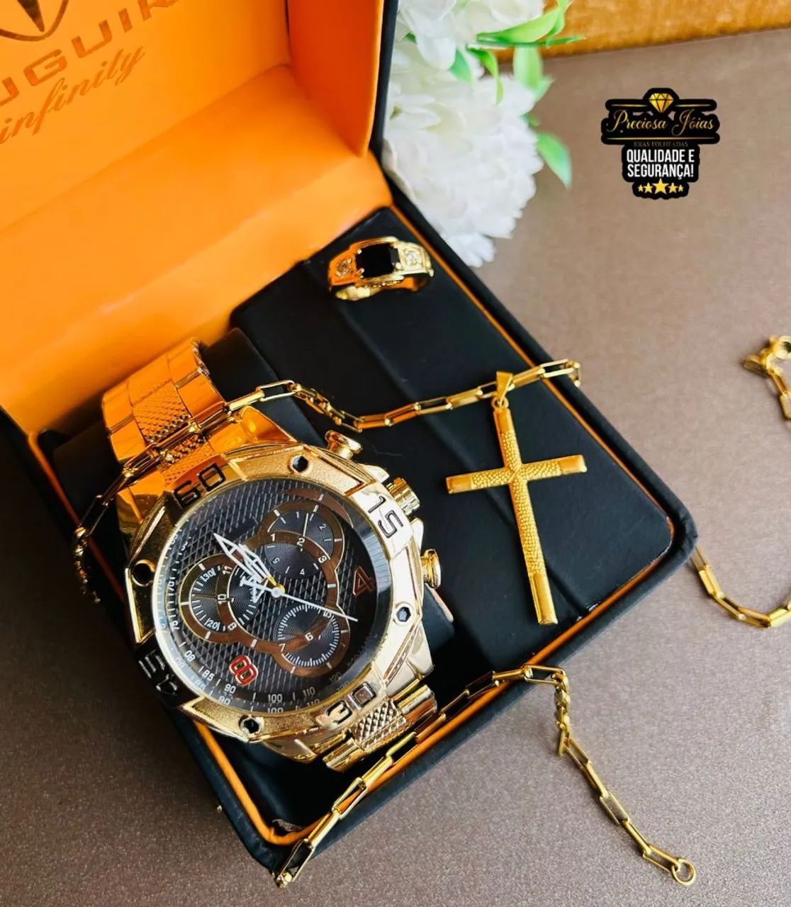 Kit masculino relógio atitude + cordão e anel  - Foto 4