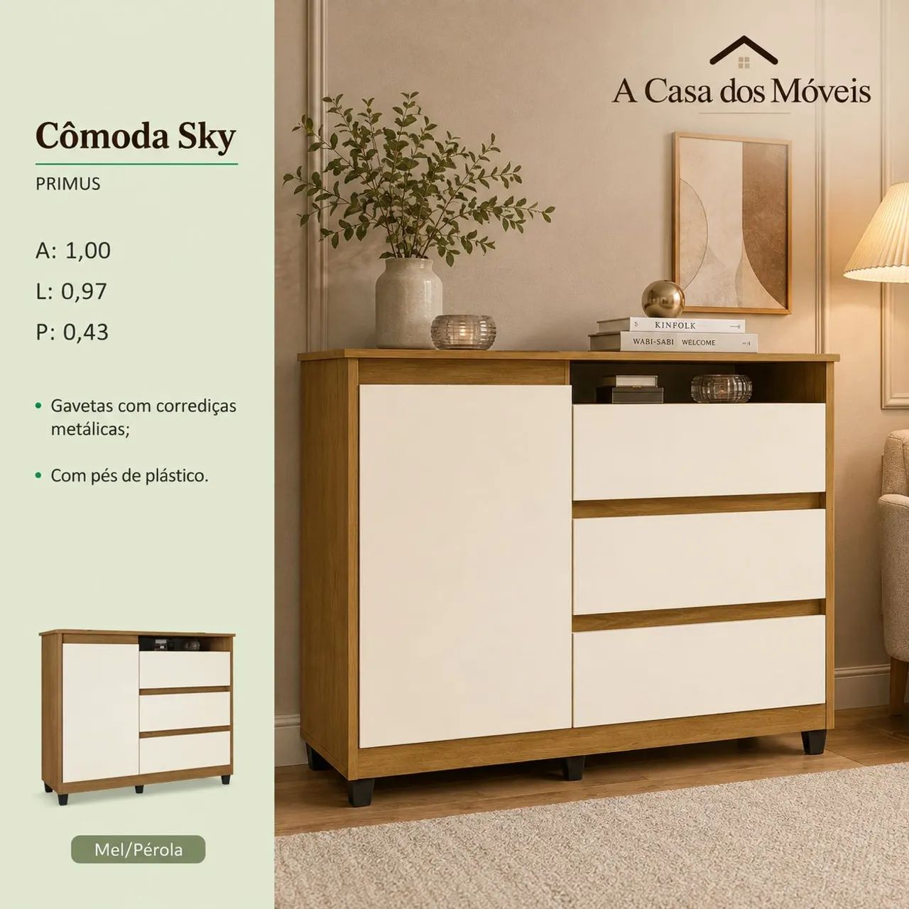 Cômoda Sky - Mel pérola 