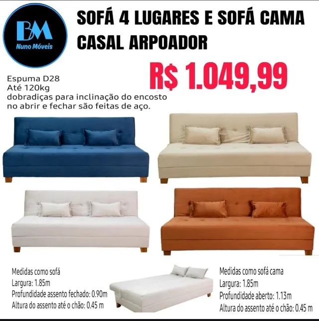 Sofá Cama Arpoador 4 Lugares (Vira Cama de Casal) Veludo Cores - Foto 5