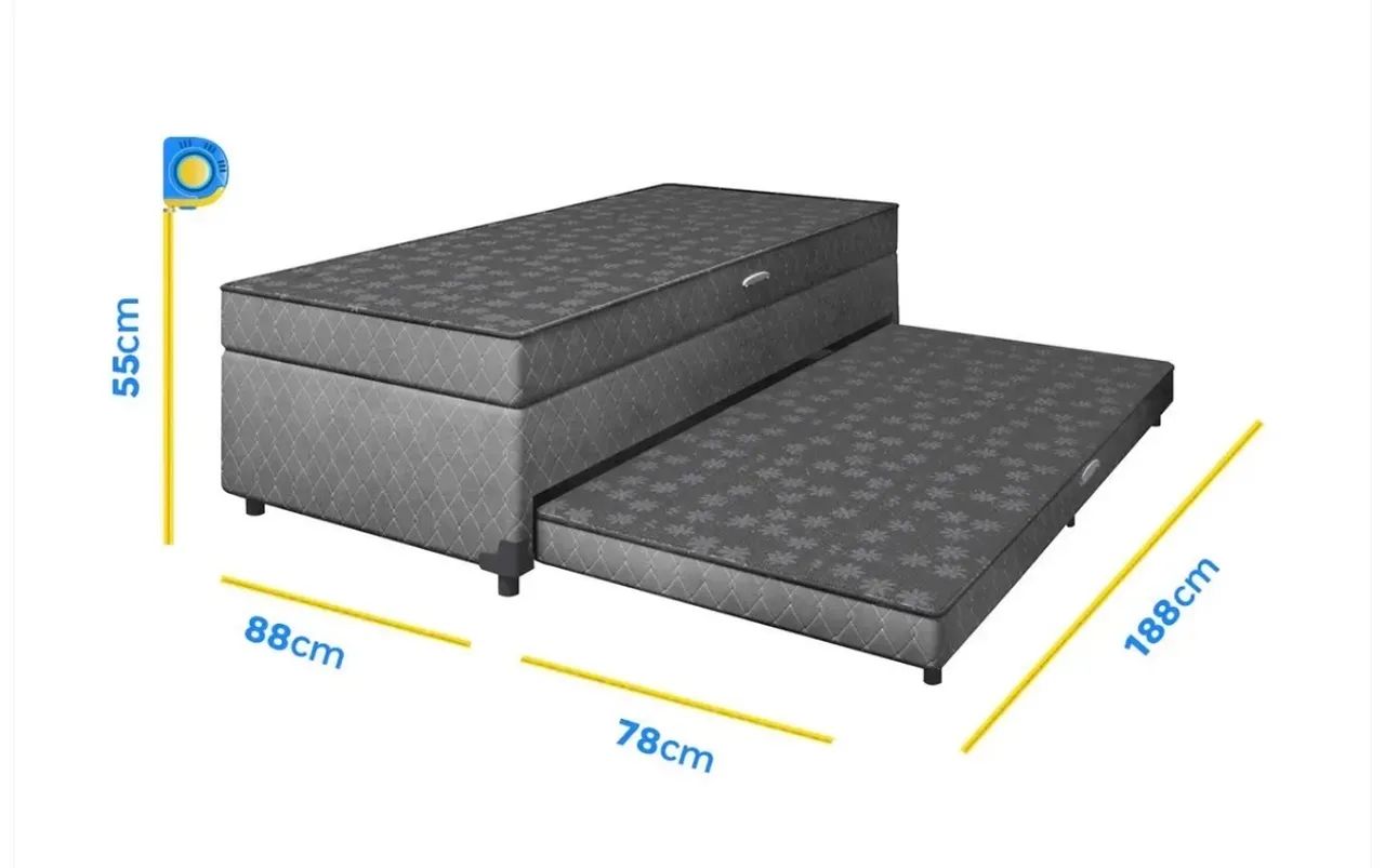 Cama Box Conjugada Solteiro com Cama Auxiliar e Baú