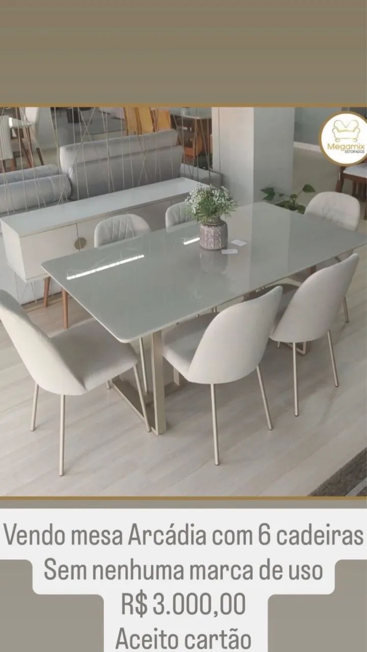 Mesa off white com dourado champanhe 