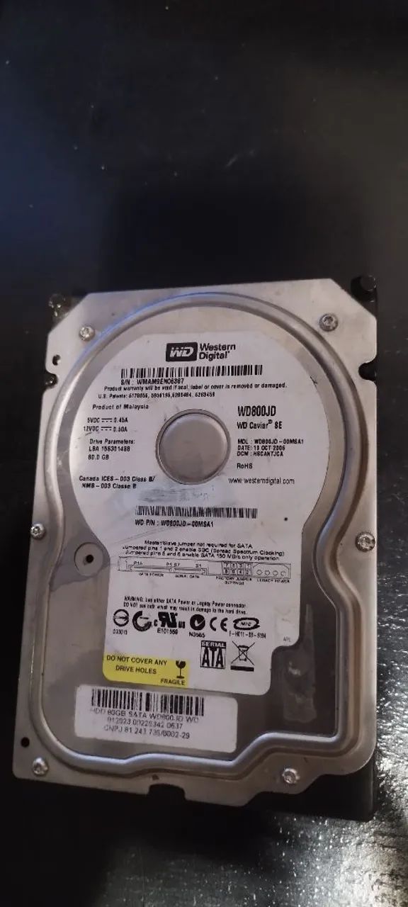 Hd Western digital 80G Sata 