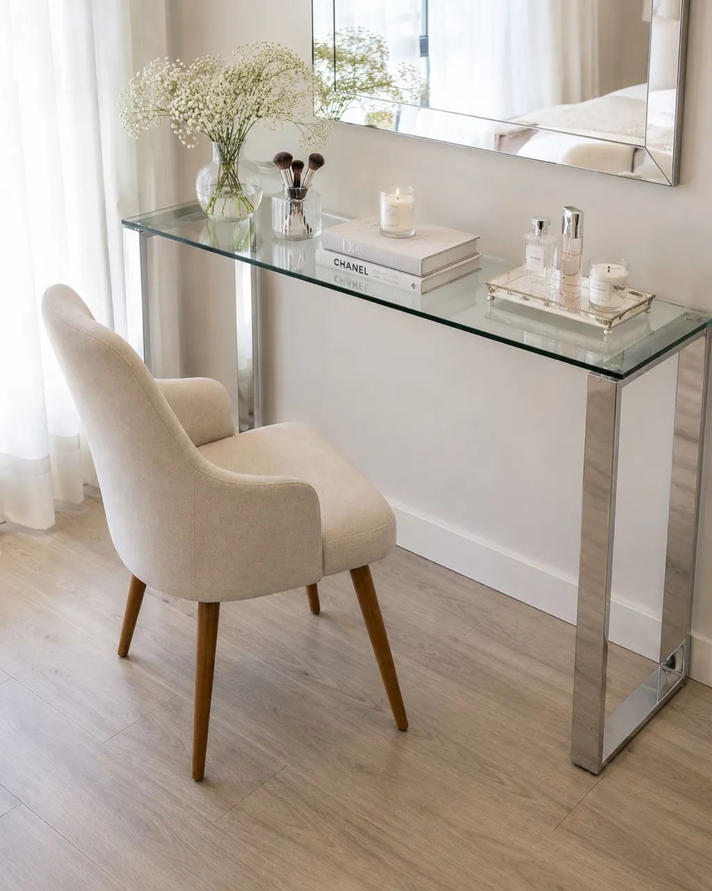 Single Upholstered Gray Chair for Office or Vanity