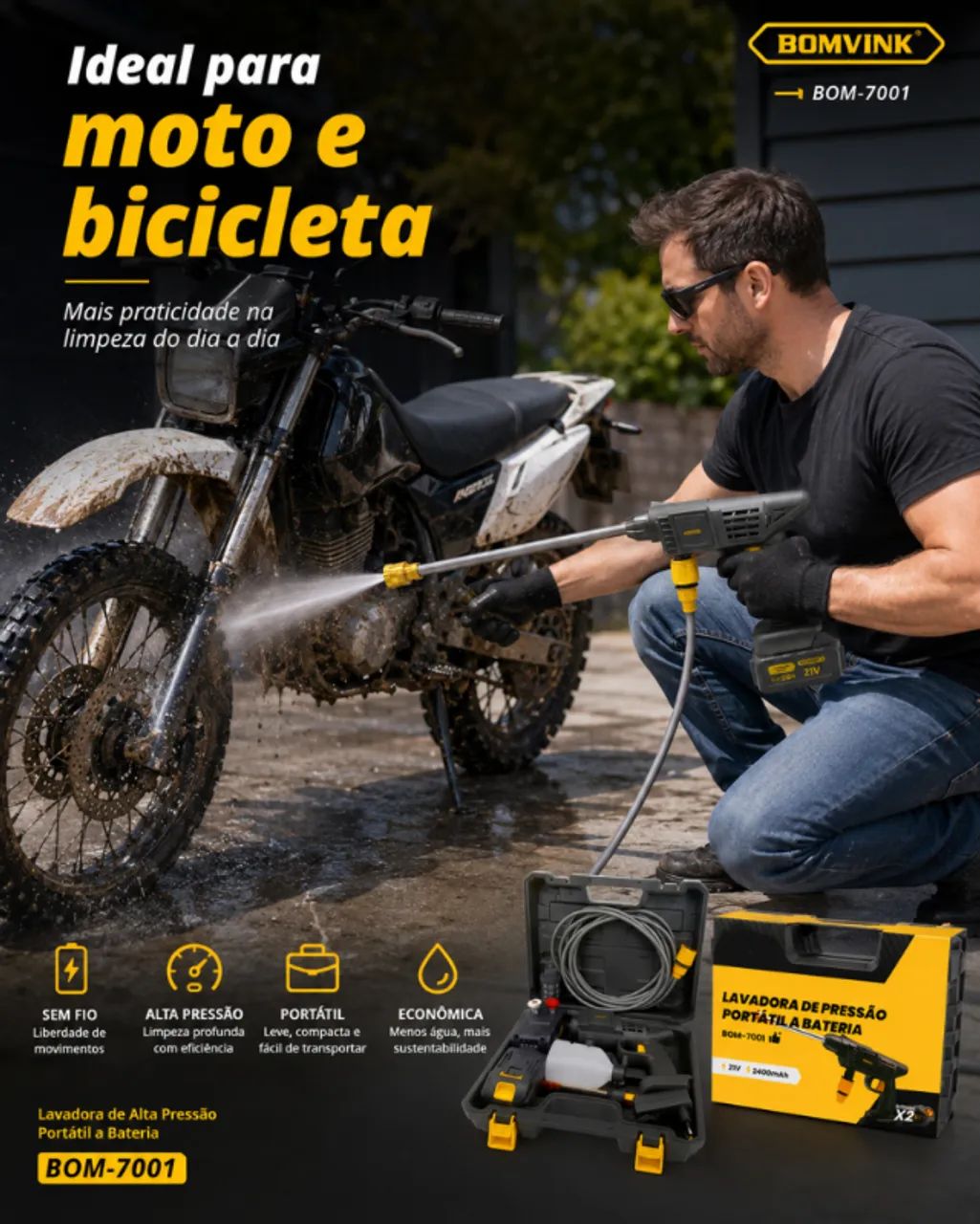 Lavadora Pressão Portátil 21V Sem Fio para Carro Bomvink BOM-7001 - Foto 5
