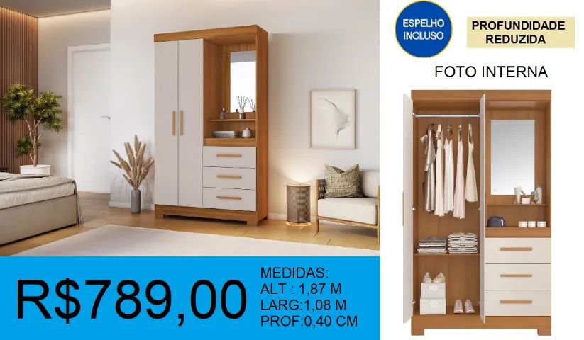 Guarda roupa capelinha com espelho - temos a pronta entrega 