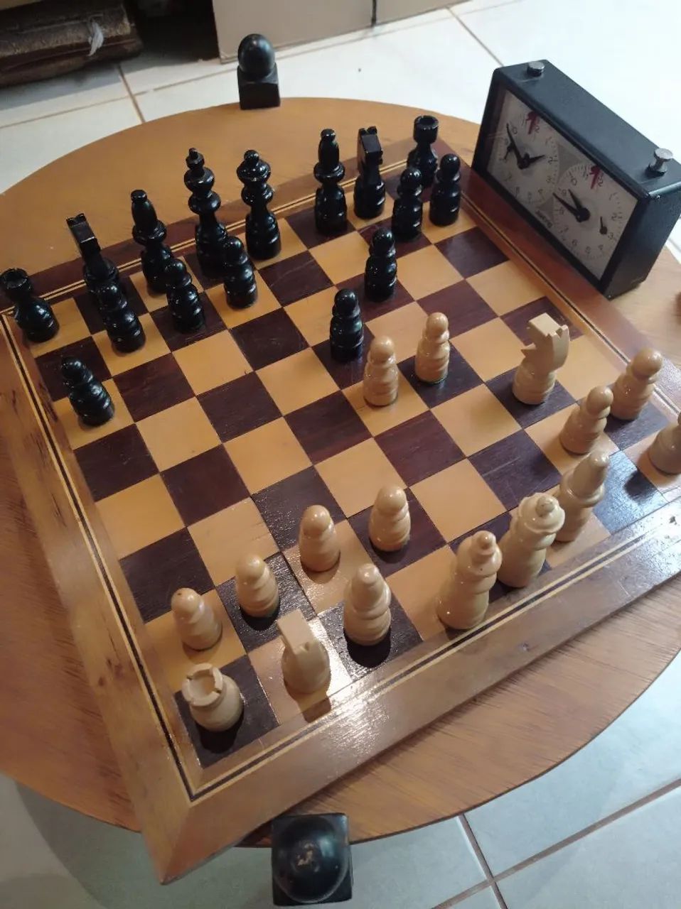 Xadrez tabuleiro em marchetaria + jogo de peças Boticceli 