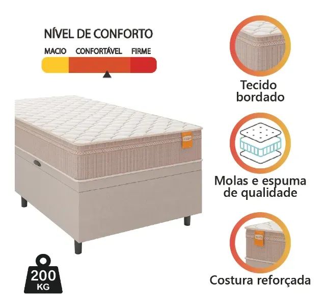Cama Solteiro Box Completa com Colchão e Baú Bege (Entrega Rápida) - Foto 2