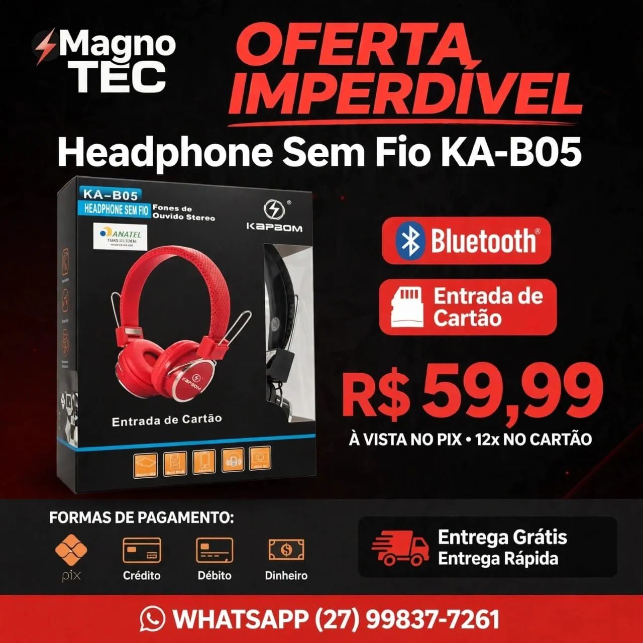 Fone de ouvido bluetooth 