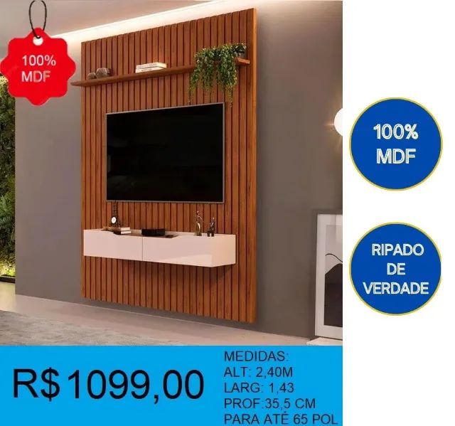 PAINEL RIPADO 100% MDF - PRONTA ENTREGA COM MONTAGEM GRATUITA