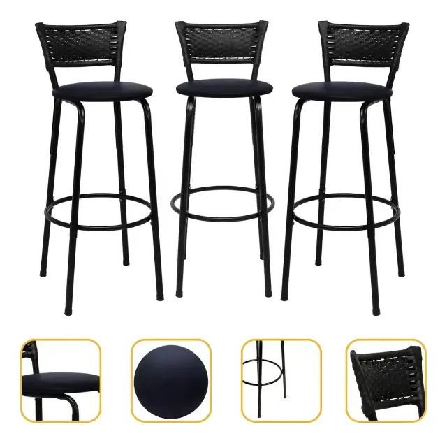 KIT 3 CADEIRA BANCO BANQUETA ALTA AÇO E TRELIÇADA 