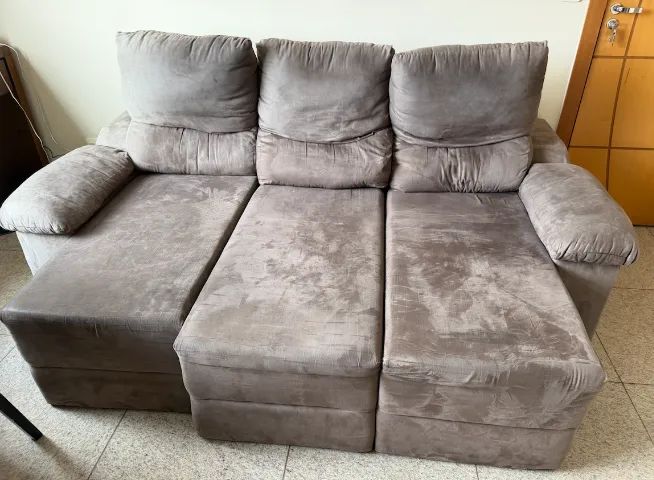 Sofá Retrátil e Reclinável 3 Lugares Suede - Ótimo Estado - Foto 2