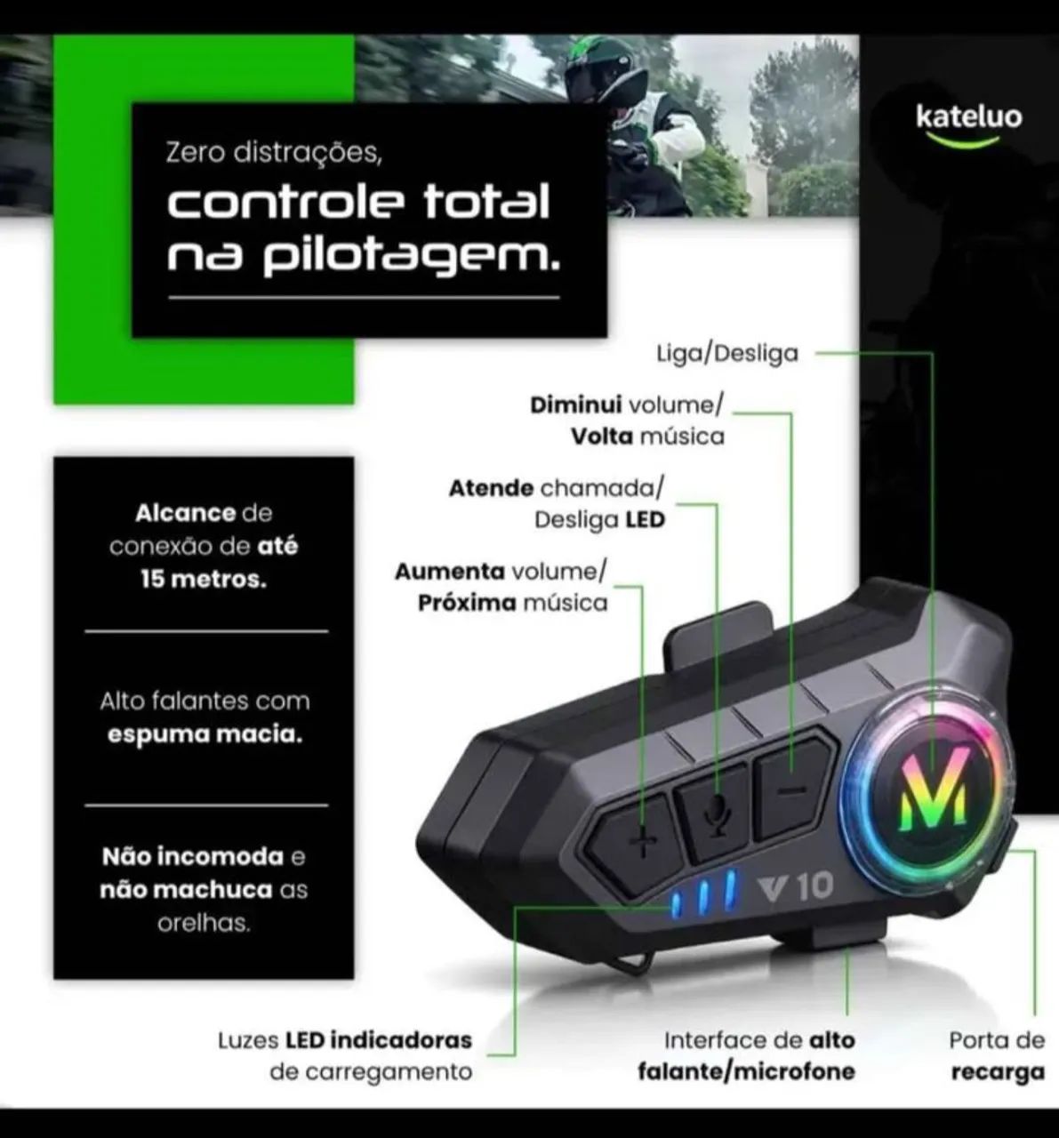 Fone de ouvido bluetooth para capacete sem fio - Foto 4