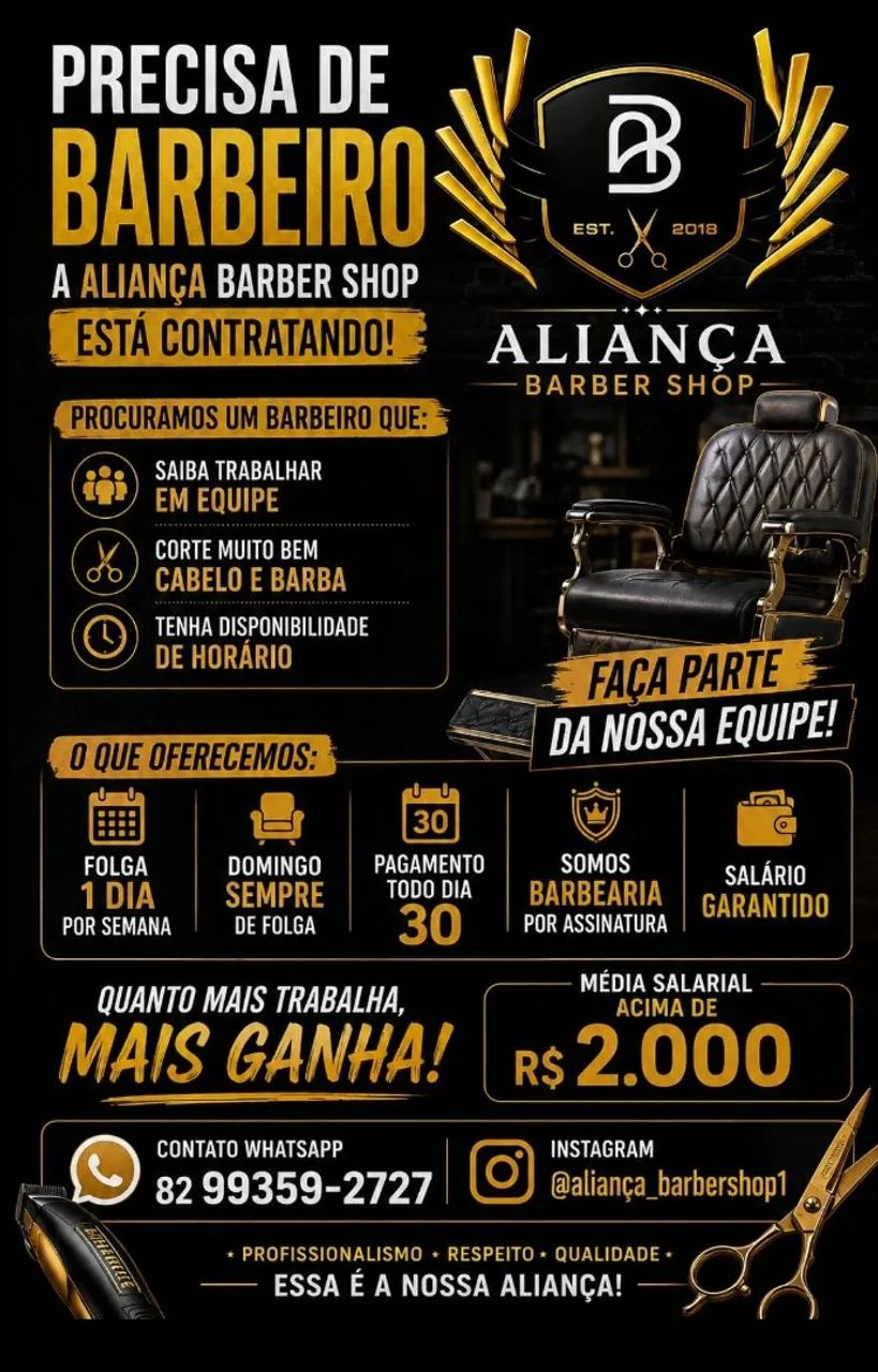 Vaga de barbeiro ótima oportunidade 