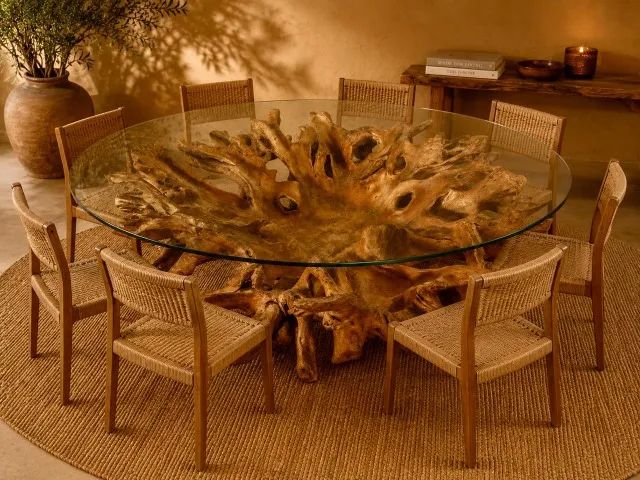 Base de mesa sala jantar tronco madeira Teca - Foto 2