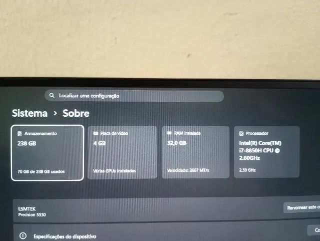 Notebook dell precision 5530 placa mãe nova,bateria nova, fonte nova tenho . - Foto 5