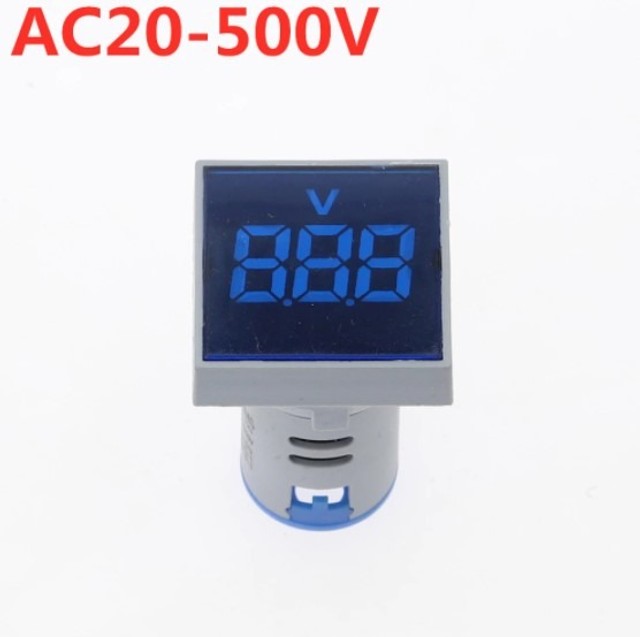 Voltímetro Quadrado Led Digital Medidor De Tensão 22Mm Ac 20-500V Azul COD-CP564 