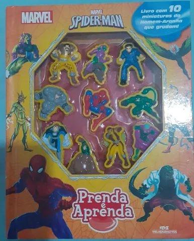 Livro Prenda e Aprenda do Homem-aranha com 10 miniaturas