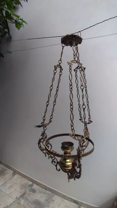 Lustre de  bronze Antigo   cúpula  - Foto 3